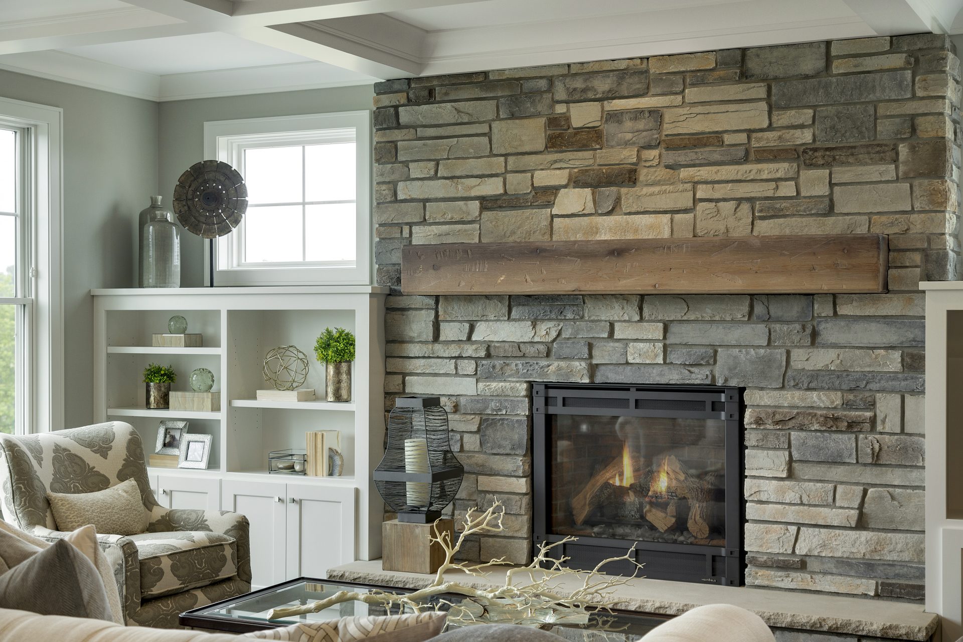 Cultured Stone Echo Ridge Country Ledgestone Fireplace in Living Room